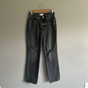 Madewell Charcoal Denim Baggy Straight Jeans Distressed